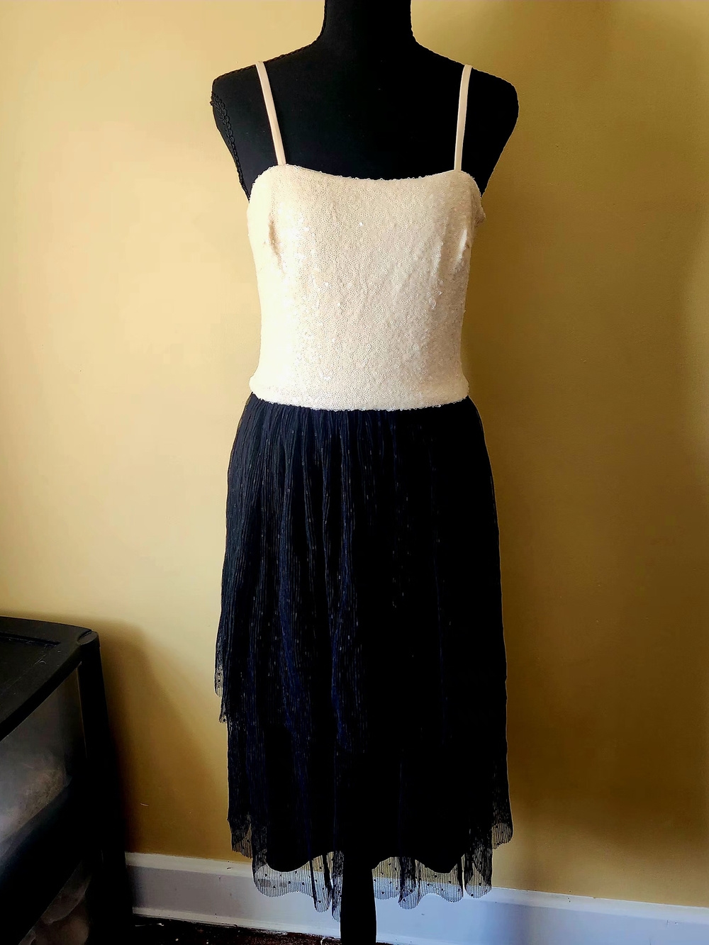 Dress the Population Two-Tone Ivory and Black Mini Dress